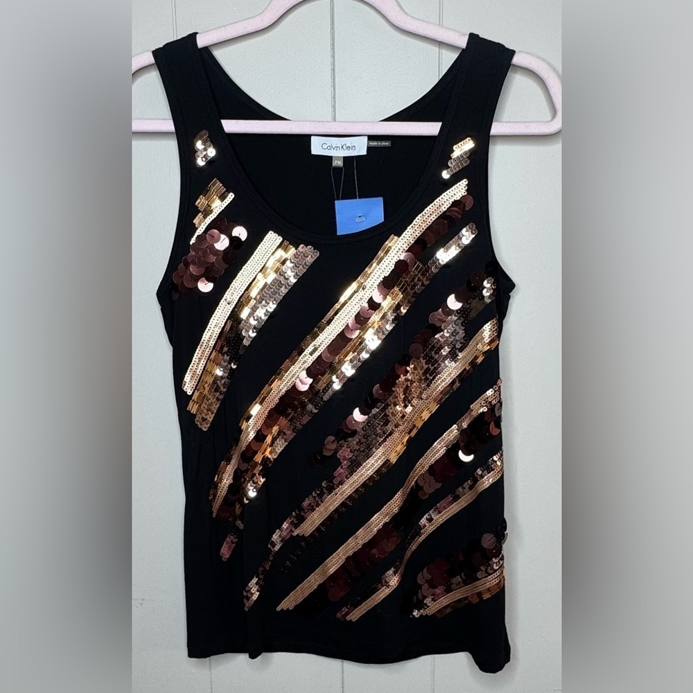 NWT Calvin Klein Black Sequin Tank Top Medium Petite